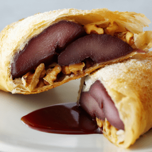 Cabernet Poached Pear and Walnut Strudels