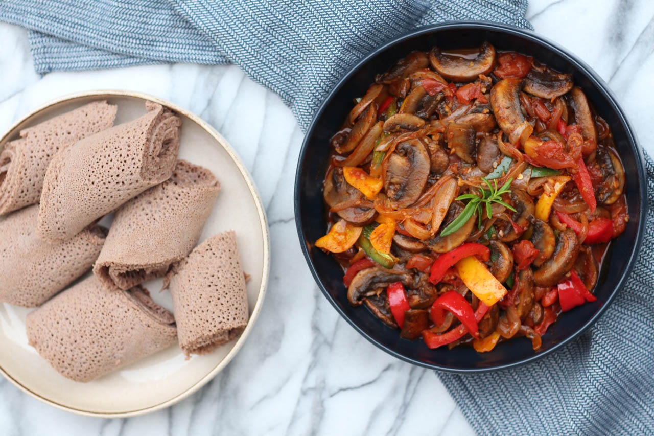 mushroom tibs with a side of injera