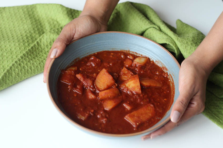 Ethiopian potato stew, ready to serve