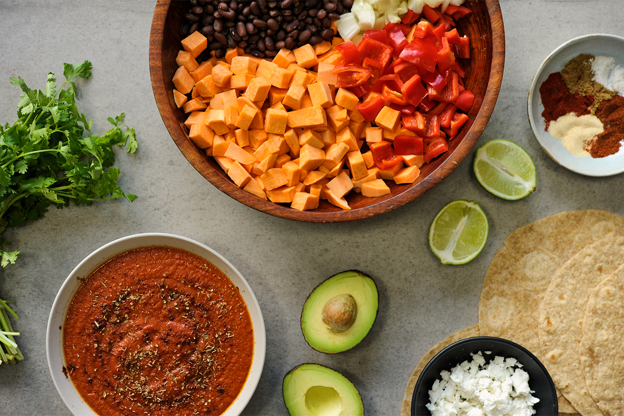 mis en place for sweet potato enchiladas