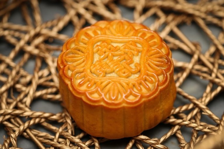 A closeup on a mooncake