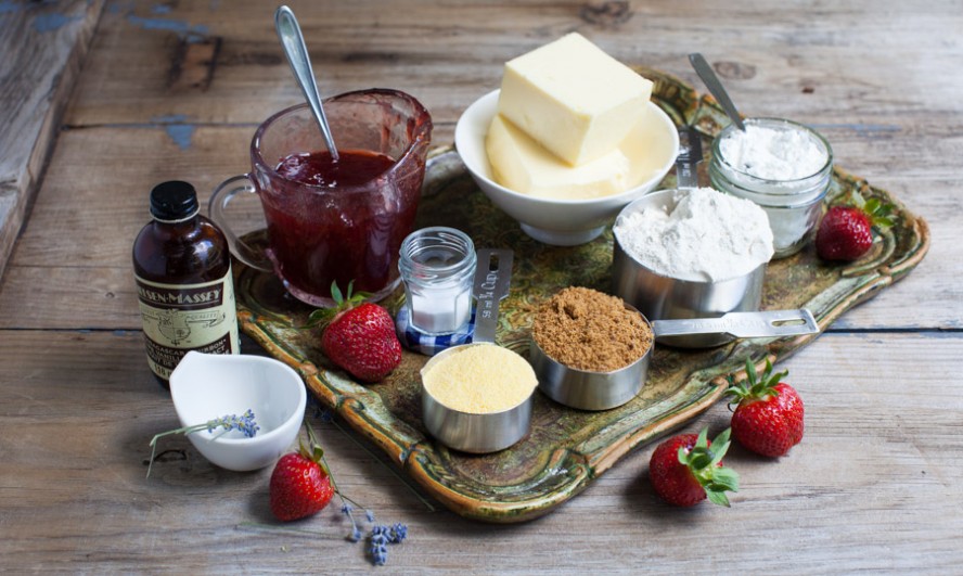 mise en place for strawberry shortbread bars