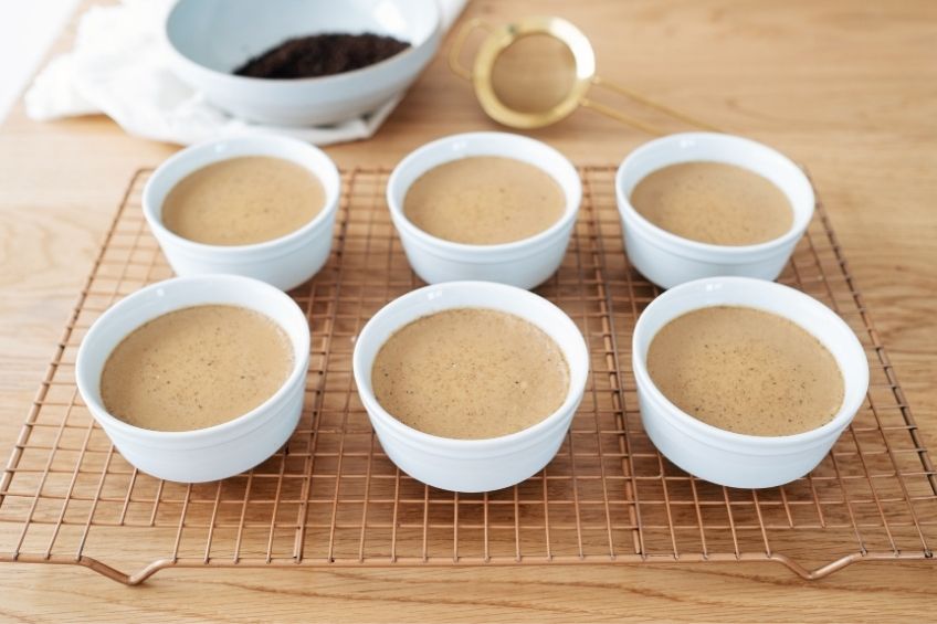 Vietnamese coffee creme brulee on cooling rack