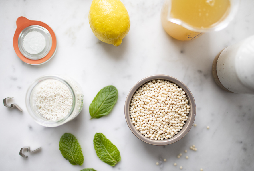 mint lemon couscous ingredients on a countertop