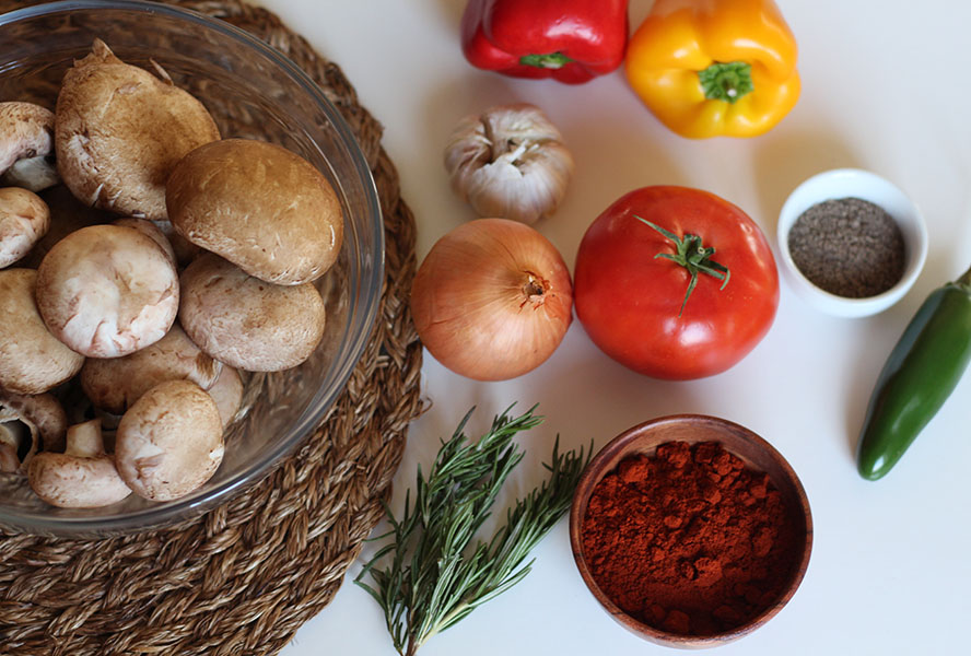 mise en place for mushrooms tibs