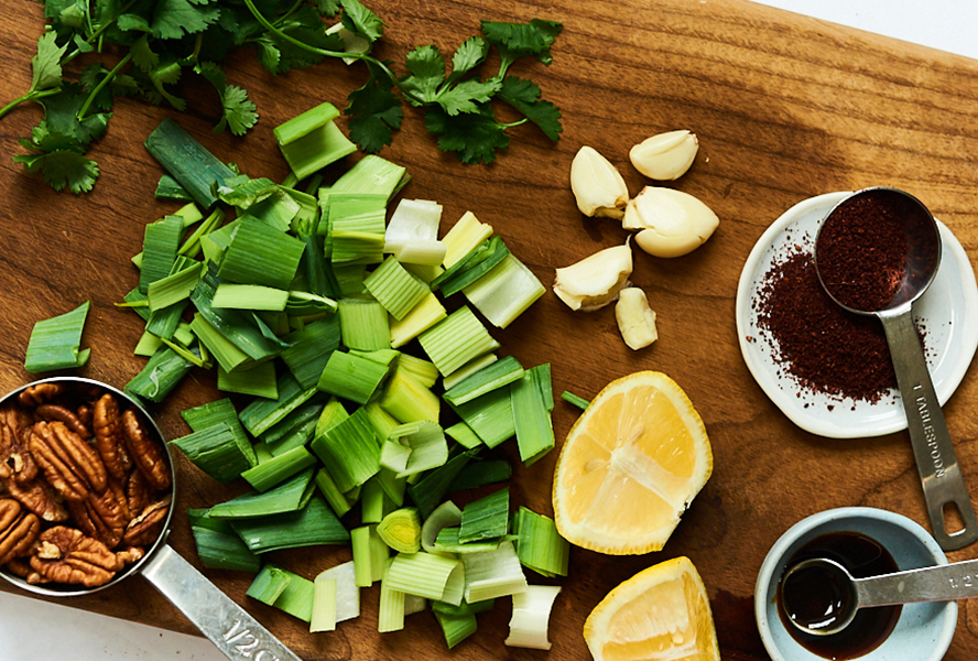 sumac chicken ingredients on a cutting board