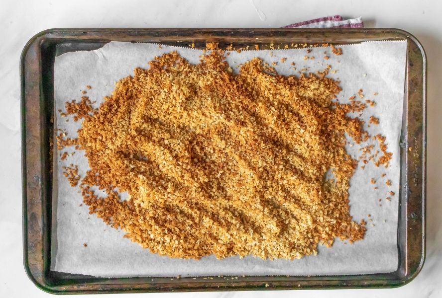 panko breadcrumbs roasted on cookie sheet