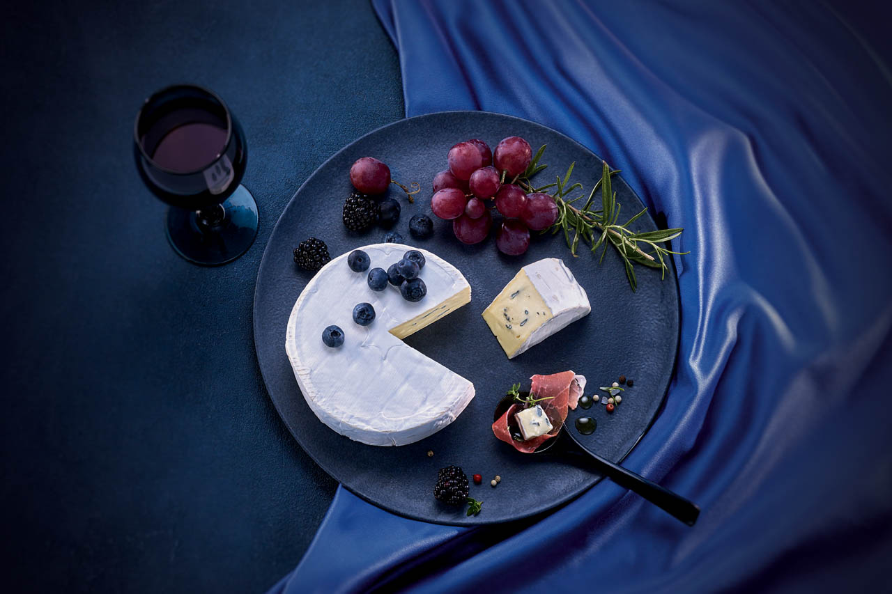 A charcuterie plate with Cambozola cheese