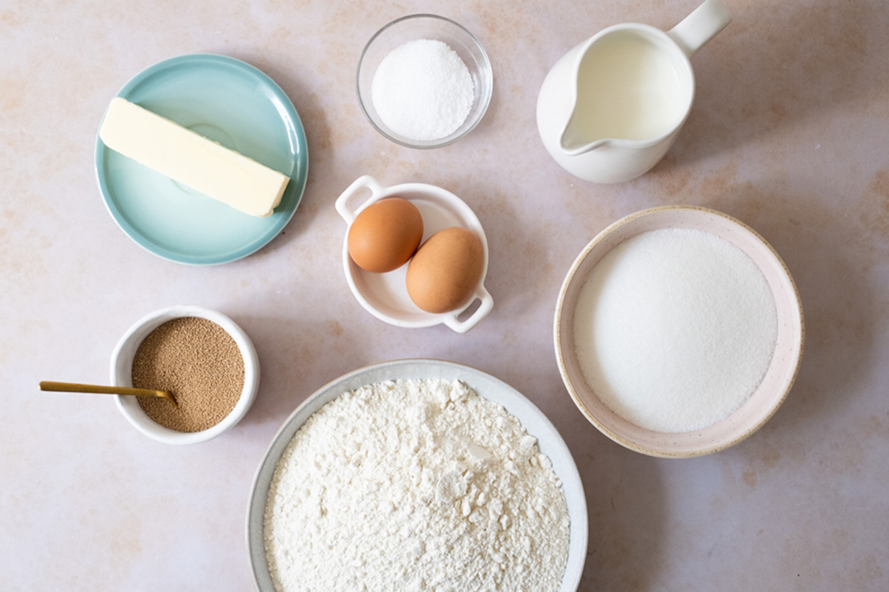 Cinnamon rolls dough mise en place