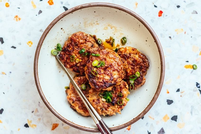 kimchi chicken patties on plate