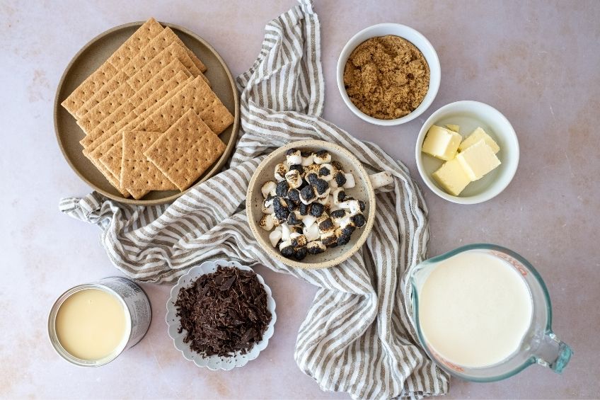 campfire s'mores ice cream ingredients on countertop