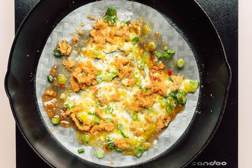 Vietnamese pizza with pork floss sprinkled over top