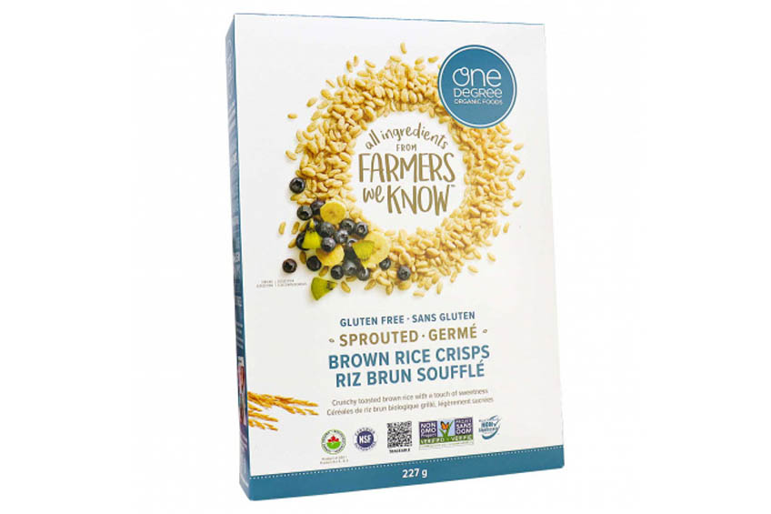 A box of One Degree Organic Sprouted Brown Rice Crisps