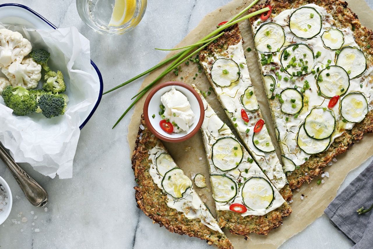 Cauliflower crust zucchini tart