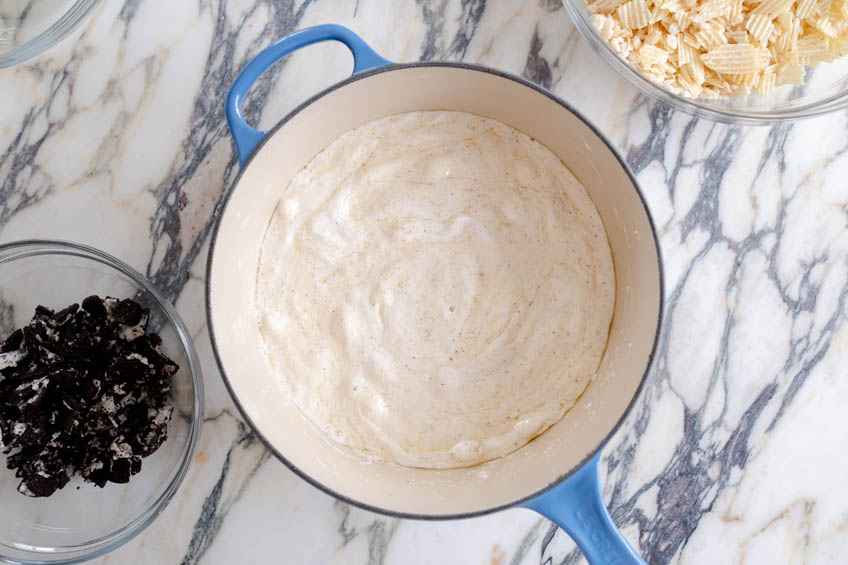 Melted marshmallows in a sauce pan