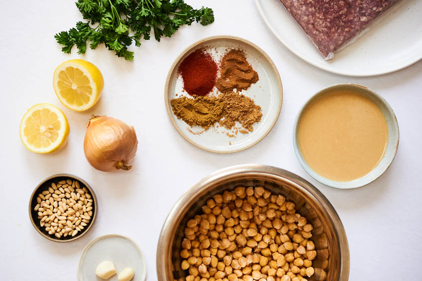 Ingredients for spiced beef hummus