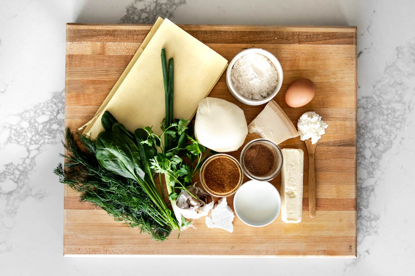 Ingredients for spanakopita lasagna