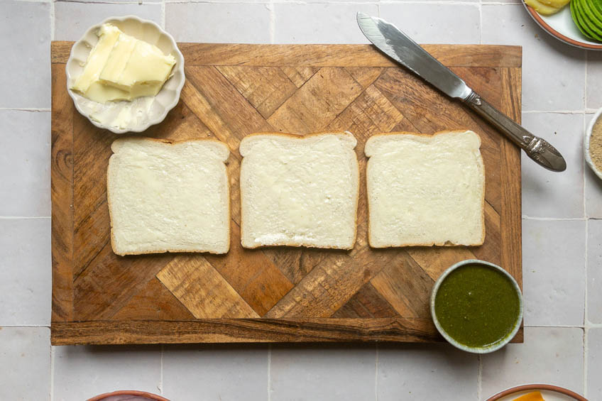 Buttered bread for Bombay sandwiches