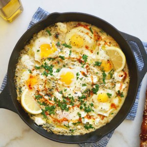 The Creamiest Leek and Spinach Shakshuka