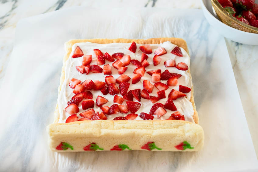 Unrolled strawberry roll cake