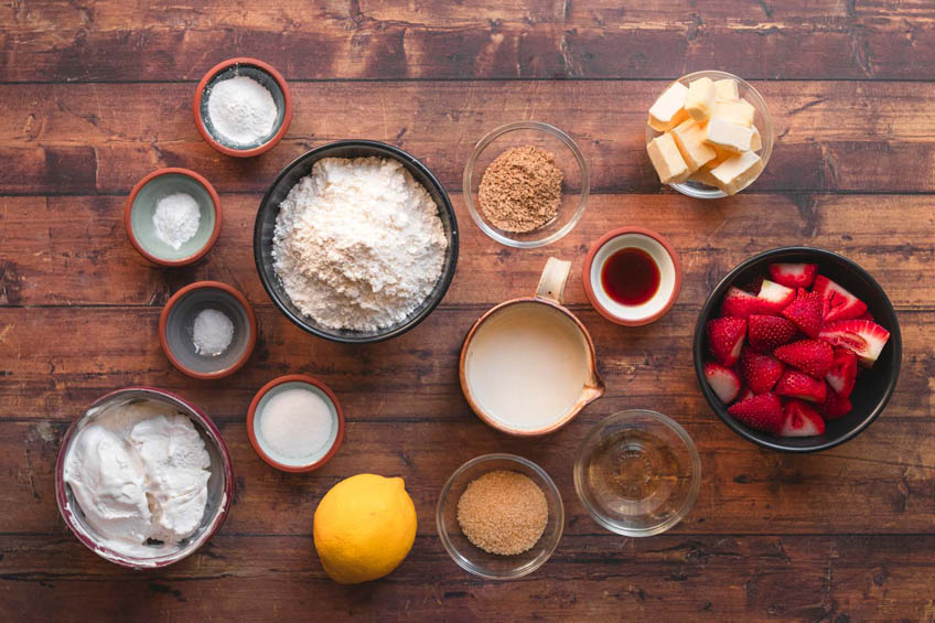 Ingredients for vegan strawberry shortcake