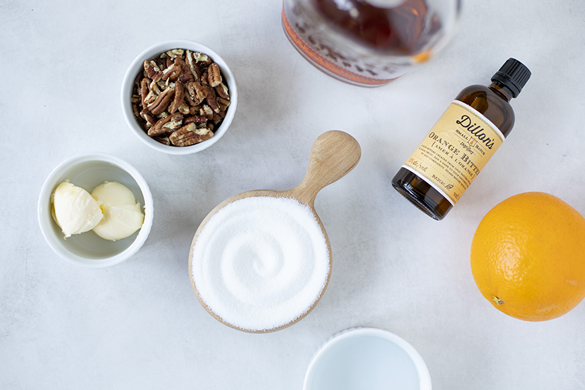 Butter pecan old fashioned mise en place