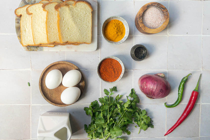 Ingredients for Indian masala toast