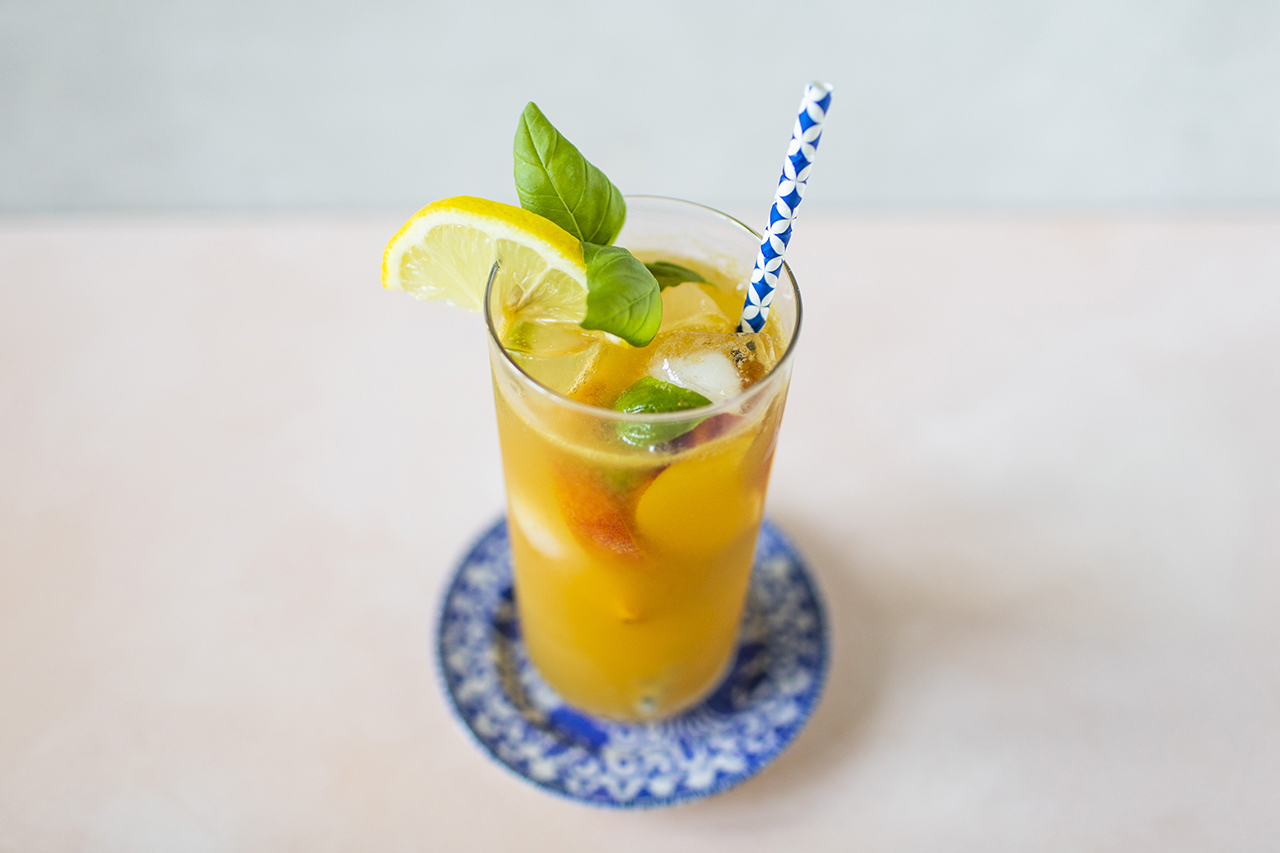 Marcella's peach, basic and ginger kombuchah punch