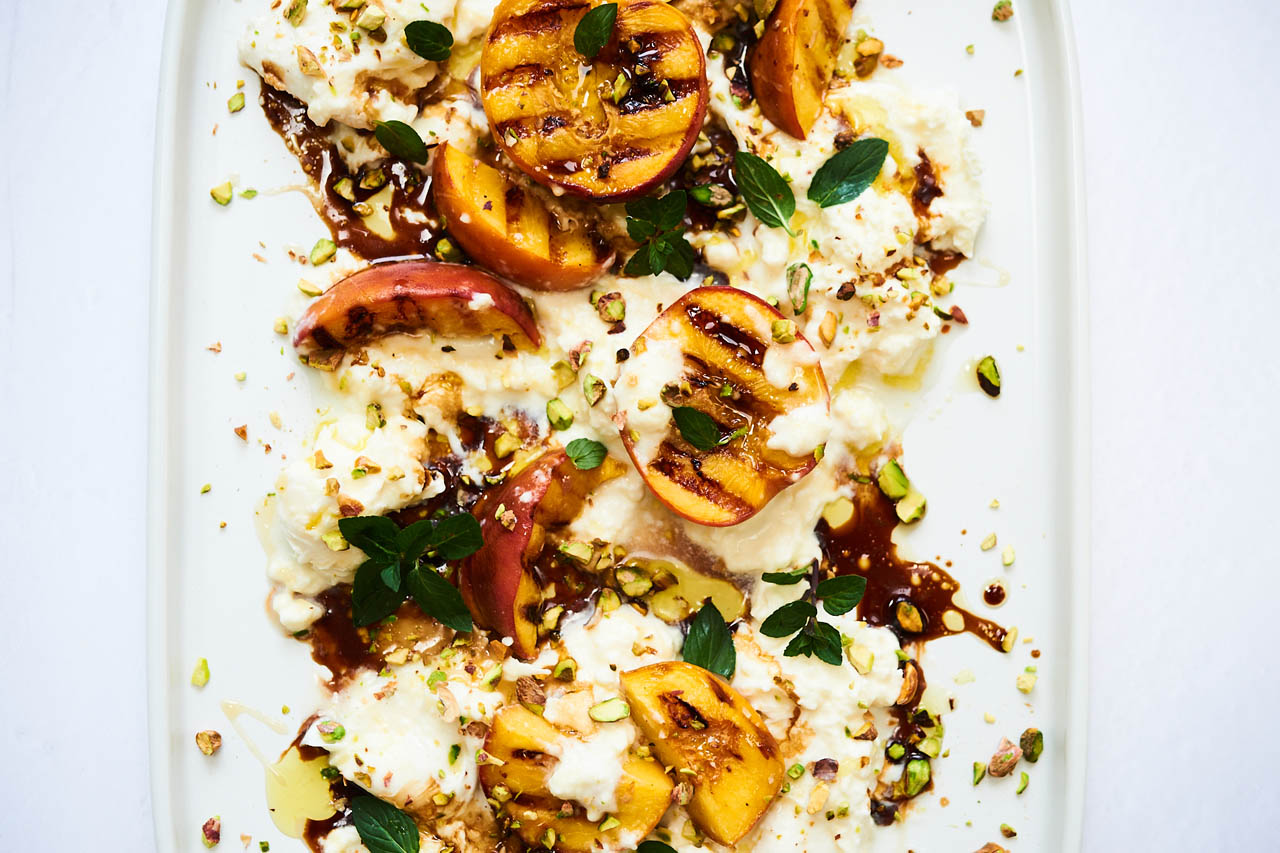 Peach and burrata salad