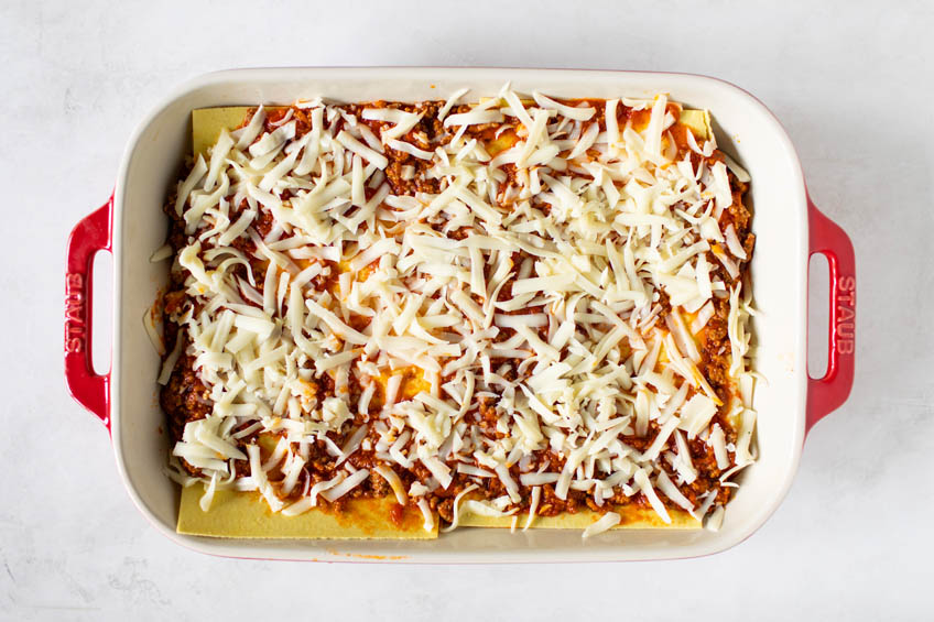 Cottage cheese lasagna ready for the oven