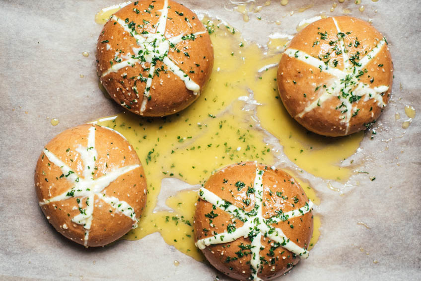 Korean cream cheese garlic bread ready to be baked