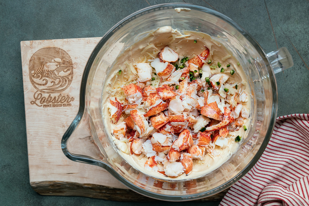 Ingredients for Prince Edward Island Lobster Dynamite Dip in a mixing bowl