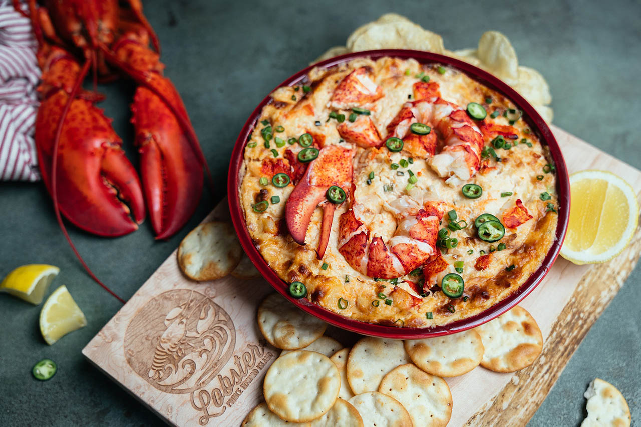 Prince Edward Island Lobster Dynamite Dip on a serving platter