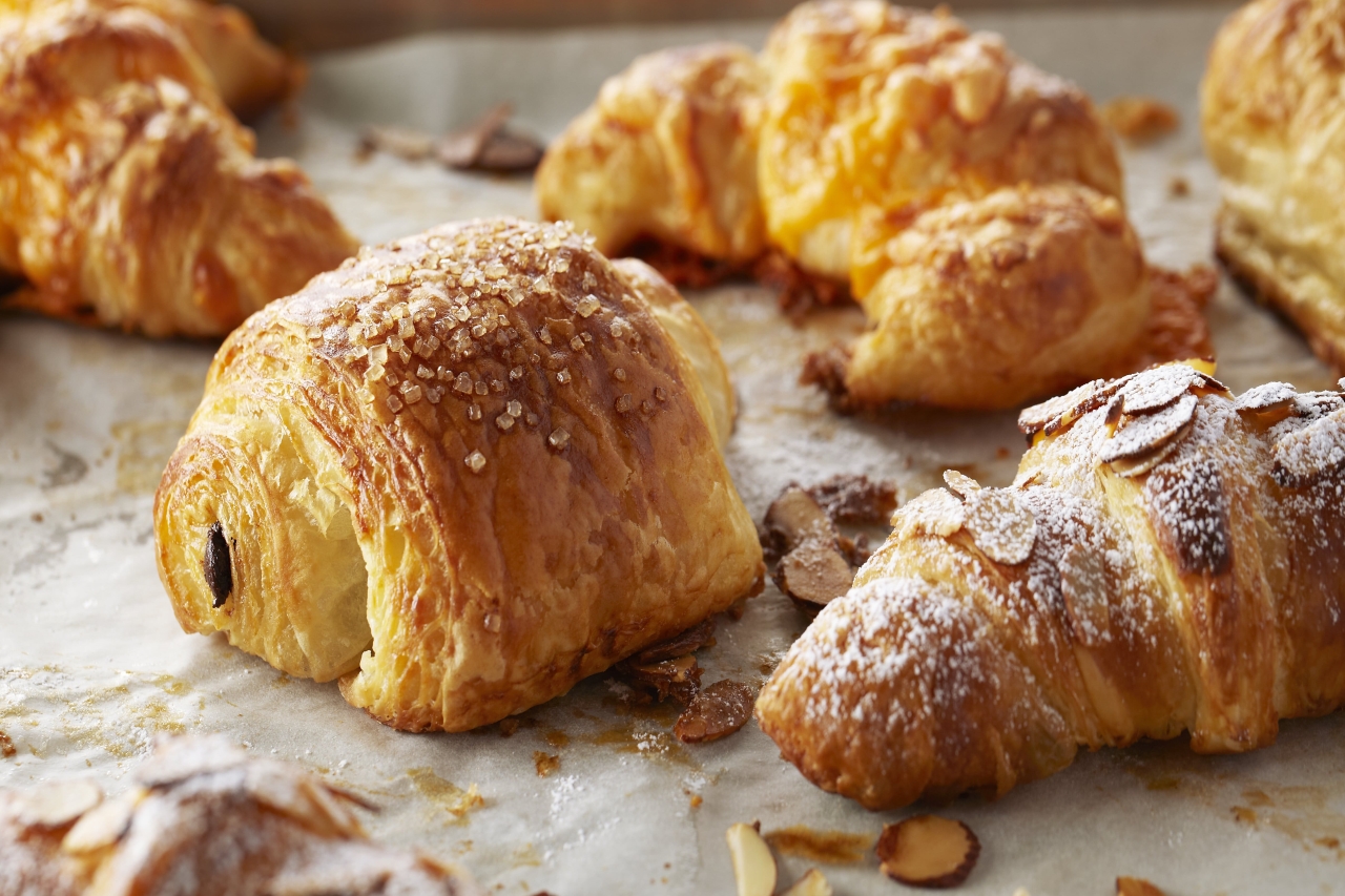 Shot of various croissants, pain au chocolat