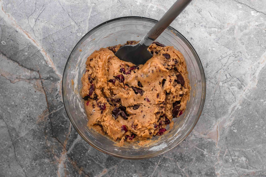 Batter for dark chocolate cranberry cookies