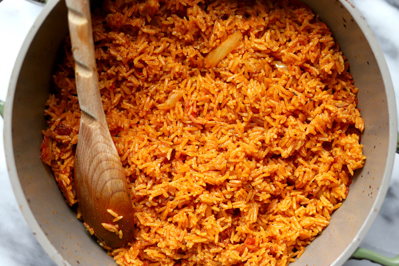 Jollof rice in a pot