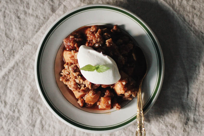 Miso apple crumble, ready to serve.