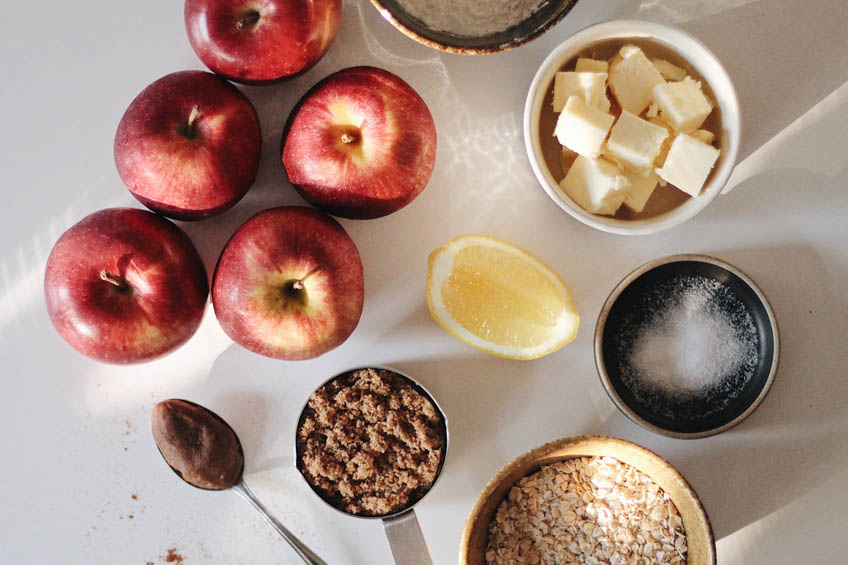 Ingredients for miso apple crumble