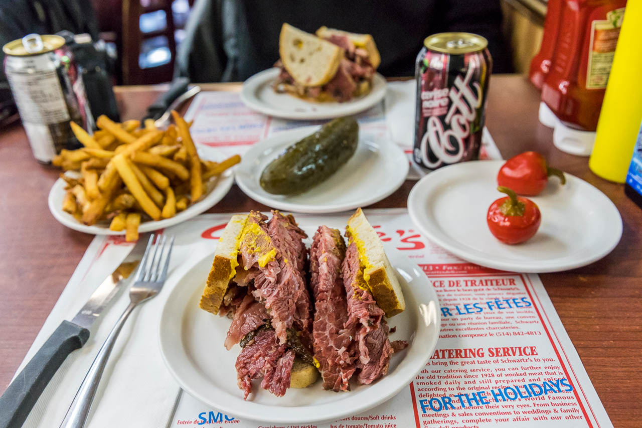 A Montreal smoked meat sandwich at Schwartz's