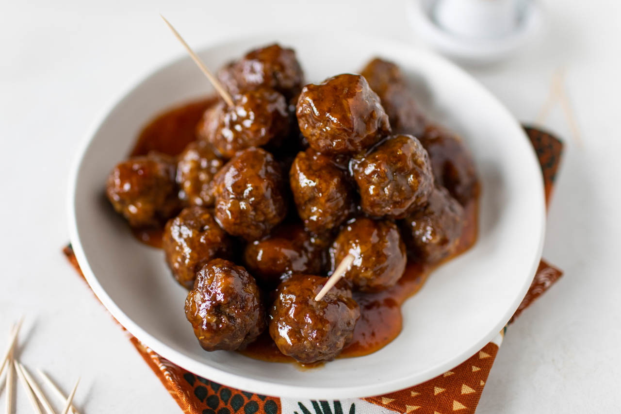 Air fryer sweet and sour meatballs on a plate