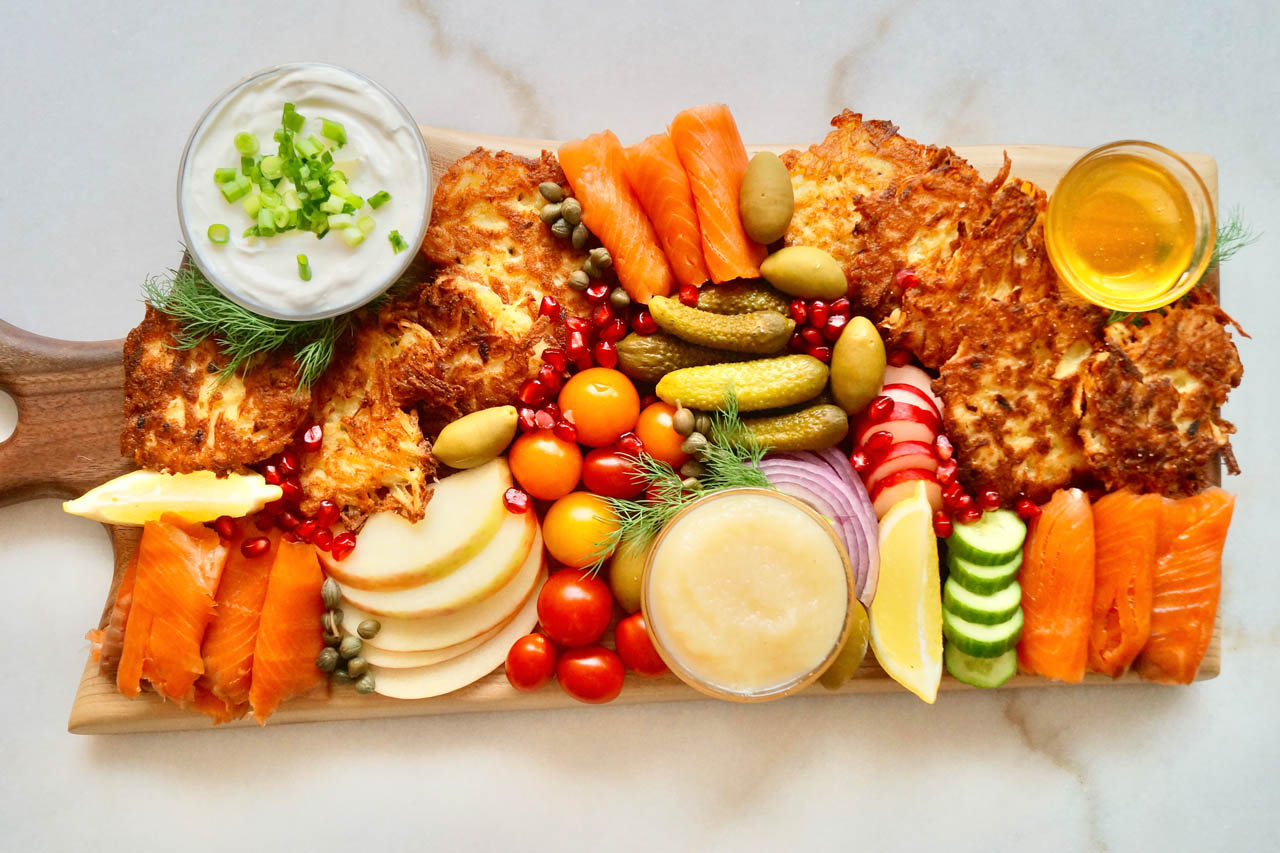 A bountiful latke charcuterie board