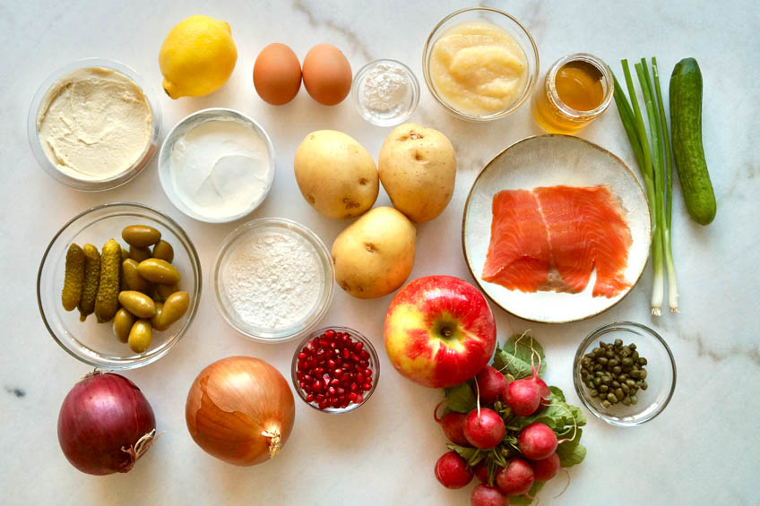 Ingredients for a latke charcuterie board