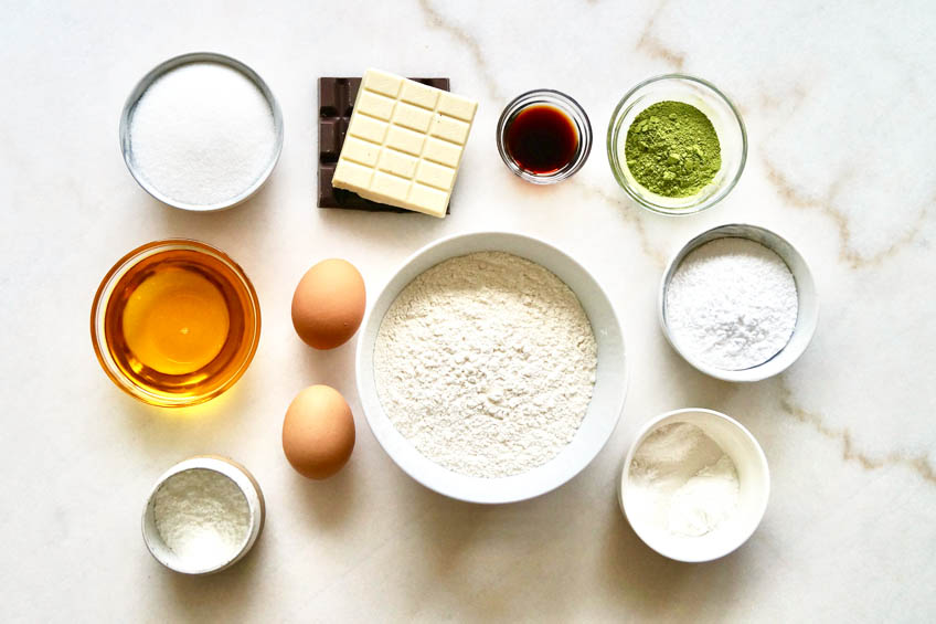 Ingredients for matcha crinkle cookies