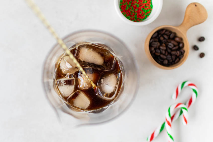 Peppermint espresso martini in a cocktail shaker