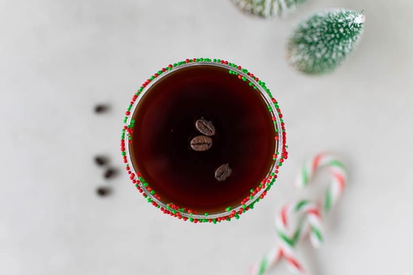 Bird's eye view of a peppermint espresso martini