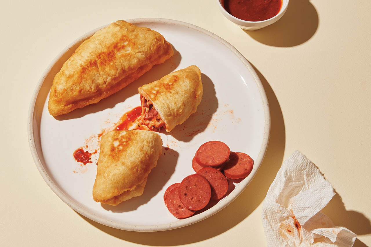 Frybread stuffed pizza on a plate