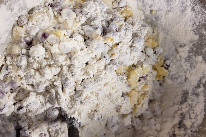 Arctic cranberry orange muffin batter in a mixing bowl