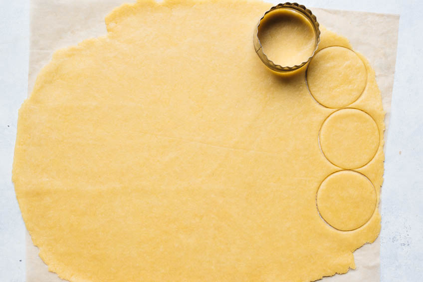 Rolled out dough for Fried Sweet Peanut Dumplings