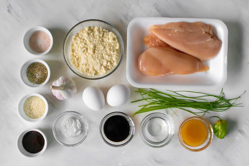 Ingredients for oven-fried honey garlic chicken bites