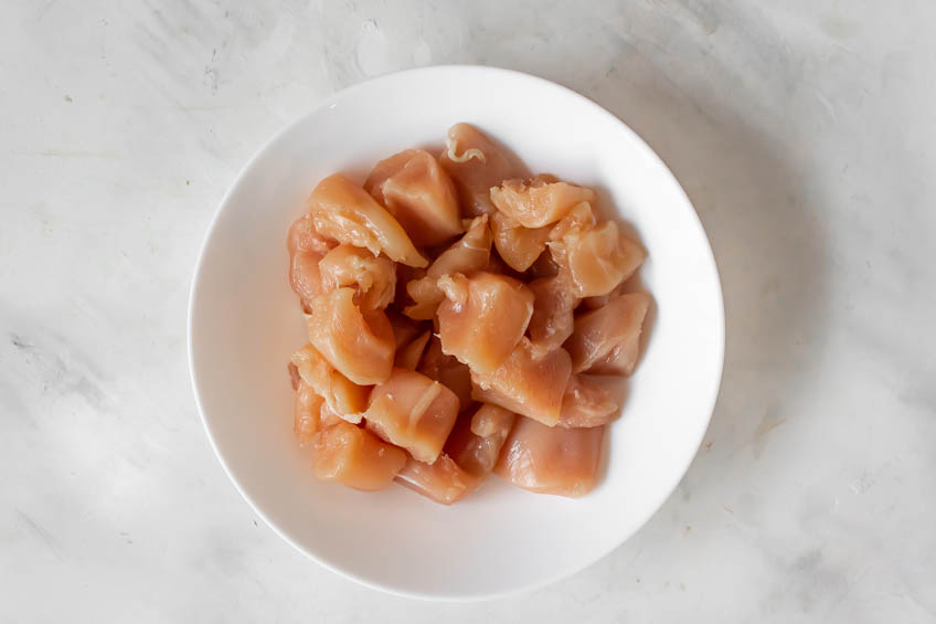 Chicken cubes in a bowl